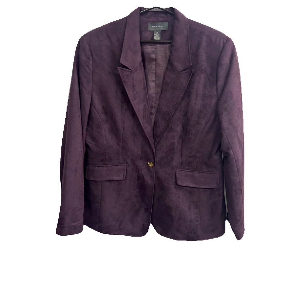 MANTLES VELVET BLAZER JACKET WOMEN TWO POCKETS ONE BUTTON SIZE 14